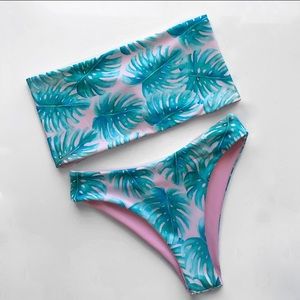 Custom Reversible Pink Palm Leaves Swim Suit